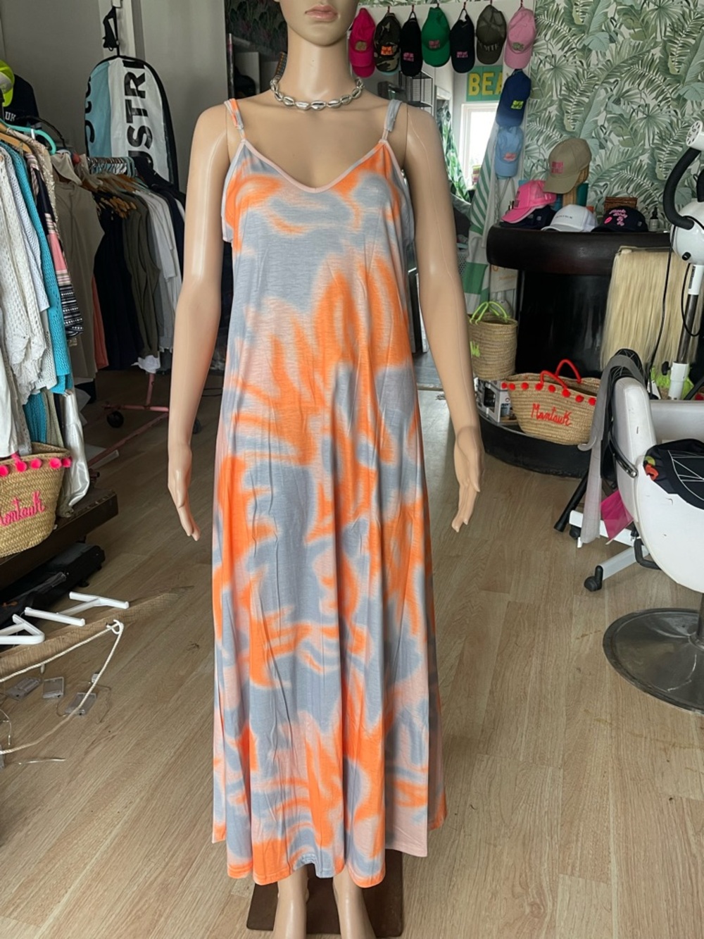 Women's Tie-Dye Slip Maxi Dress - Orange & Gray